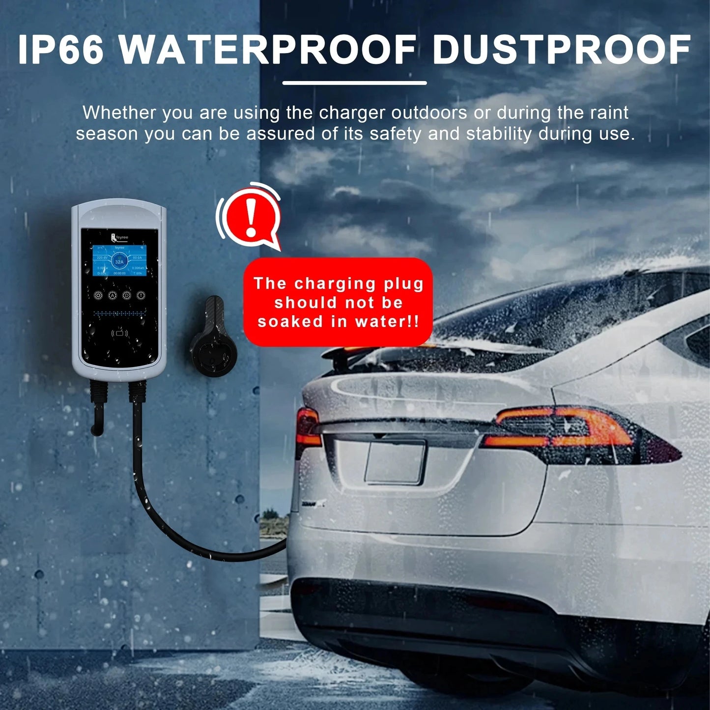 feyree EV Charging Station 32A 7KW TS-NACS Charger Plug for Tesla Car Charger EVSE Wallbox 9.6KW 12KW Fast Charging APP Control