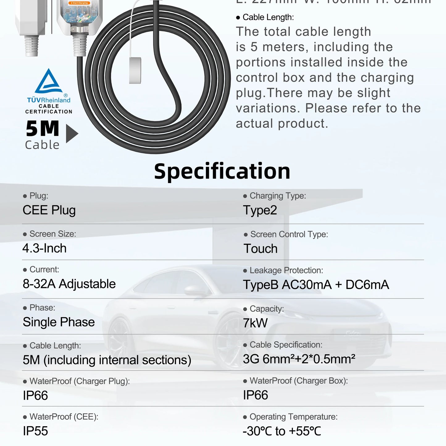 feyree 4.3 Inch Touch Screen Portable 7kW EV Charger Type2 Charging Plug with Smart Wifi APP AC Home Charger Professional Design