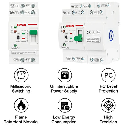 2P 4P 80A AC 230V 110V Mini ATS Solar PV Dual Power Automatic Transfer Switches Electrical Selector Switch Uninterrupted Power