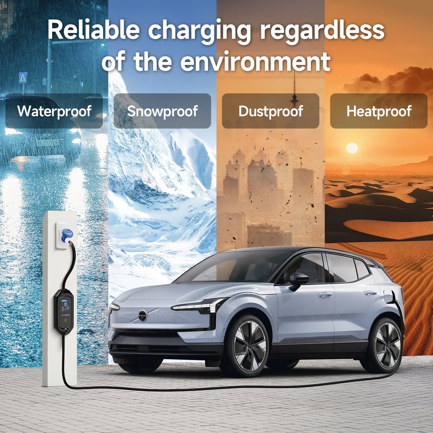 AFYEEV 32A 7.2KW Portable EV Charger Type2 Type1 Electric Vehicle Charger GB/T EVSE Charging Cable Wi-Fi Bluetooth APP Control
