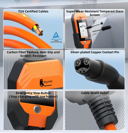 feyree 4.3Inch Touch Screen EV Charger 7kW 32A 1Phase TS-NACS Socket Smart WIFI APP Control EVSE Portable Box for Tesla EV Cars