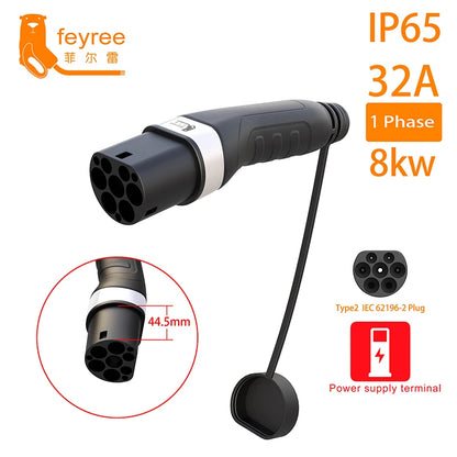 feyree EV Charger Type2 Male Plug for Power Supply Side 16A 32A 1 Phase IEC62196-2 Adapter 11KW 22KW Three Phase Electric Car