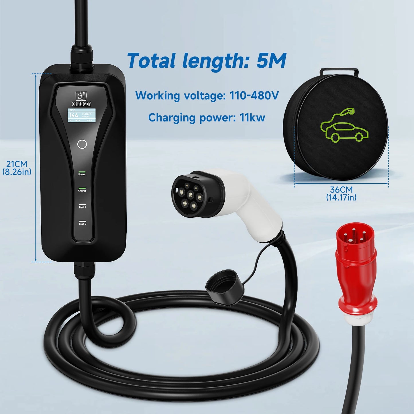 Portable Electric Vehicle Charger Type 1 Sae J1772 16A 32A Charging Cable Type 2 IEC62196-2 11KW EU Plug Controller Wall Box