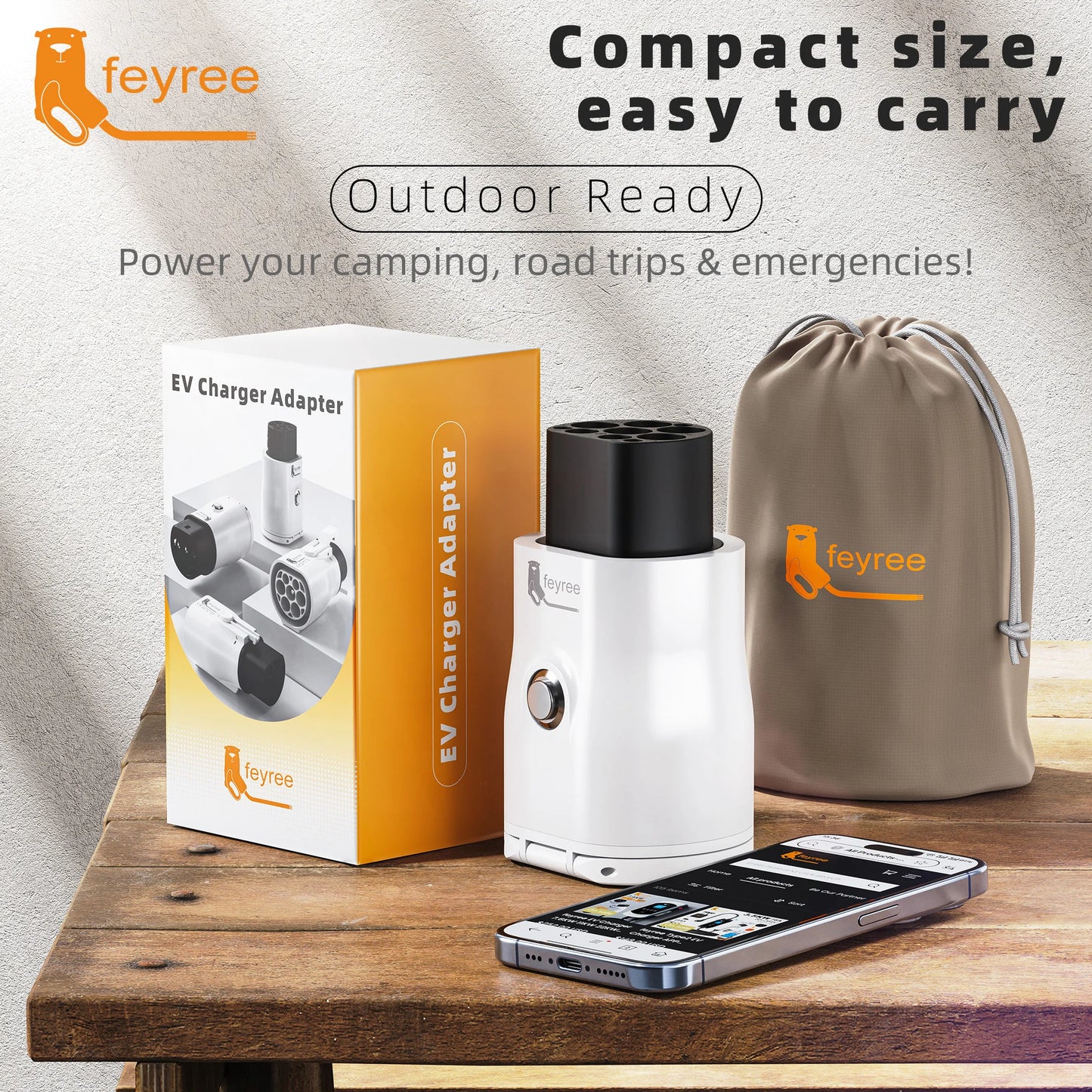 feyree GB/T EV Discharge Adapter with Temp Protection & Power Light - Adjustable Switch for Chinese EV Cars V2L for Camping Use