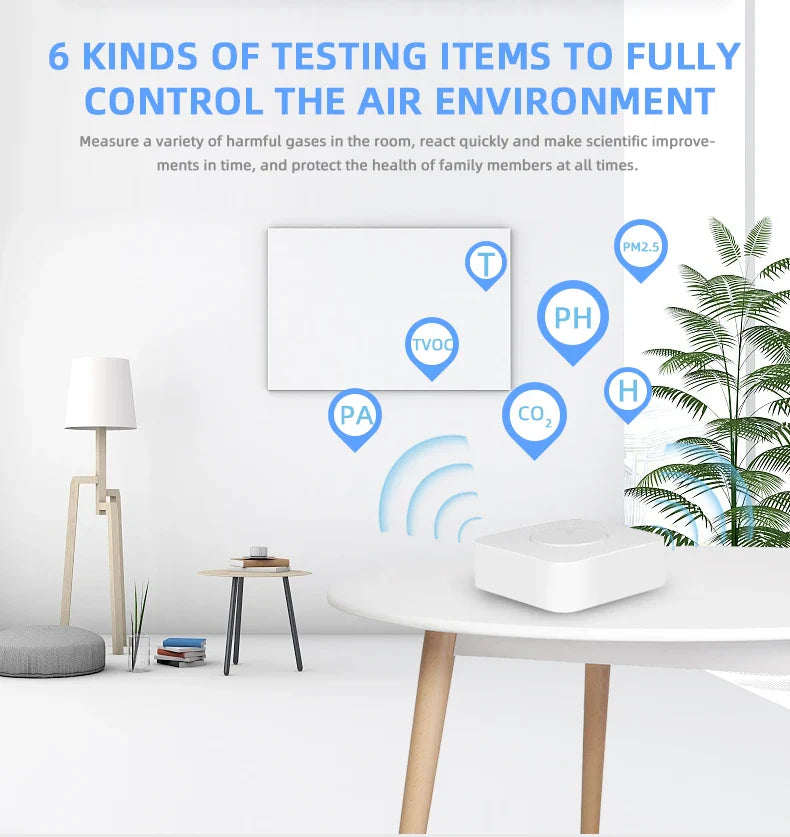 Tuya WiFi Smart Air Housekeeper PM2.5 Formaldehyde VOC CO2 Temperature Humidity 6 In 1 Smart Air Box Sensor Automation Alarm by 54Grid - Renewable Energy Store