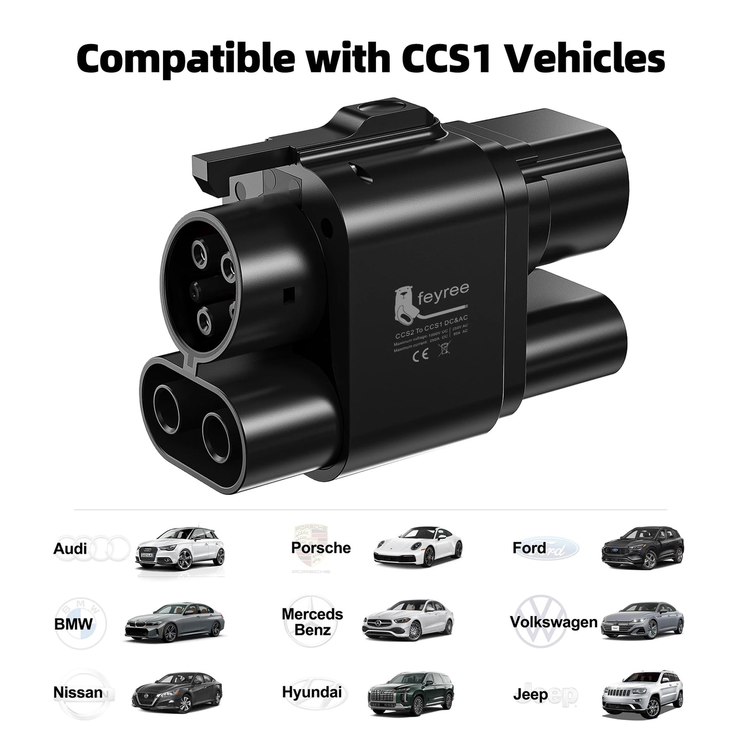 feyree CCS2 to CCS1 Adapter DC Fast EV Charging Adapter From CCS2 to CCS1 EV Charger CCS2 to CCS1 for Electric Vehicle Charger