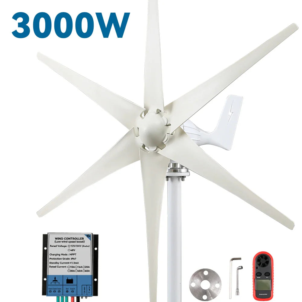 3kw Small Wind Mill Turbine Power Generator Complete Kit 12v 24v 48v 3 Blades Dynamo With MPPT Charge Controller RV Yacht Farm - 54Grid - Renewable Energy Store