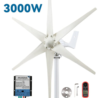 3kw Small Wind Mill Turbine Power Generator Complete Kit 12v 24v 48v 3 Blades Dynamo With MPPT Charge Controller RV Yacht Farm - 54Grid - Renewable Energy Store
