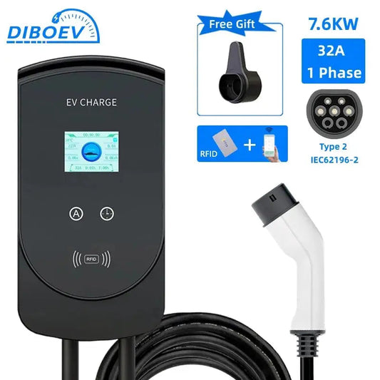 EV Charger 32A 7.6KW Electric Vehicle Car Charger EVSE Wallbox 3Phase 22KW 11KW Type2 Cable IEC62196-2 Socket APP Control - 54Grid - Renewable Energy Store
