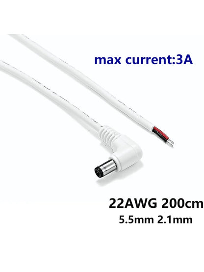 22AWG 3A 12V DC Power Pigtail Cable Male Female 5.5mm 2.1mm Barrel Jack 90 Degree Right Angle by 54Grid - Renewable Energy Store