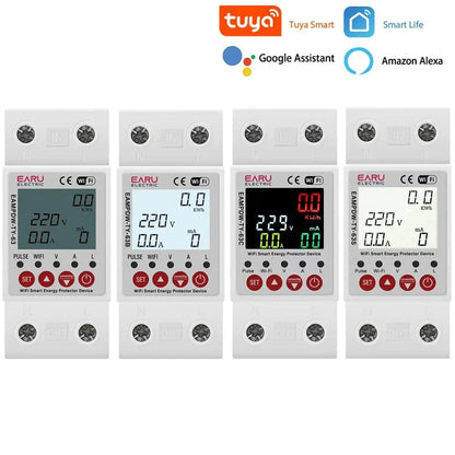 2P 63A 230V Tuya WiFi Smart Energy Meter Power kWh Meter Earth Leakage Over Under Voltage Protector Relay Device Switch Breaker by 54Grid - Renewable Energy Store