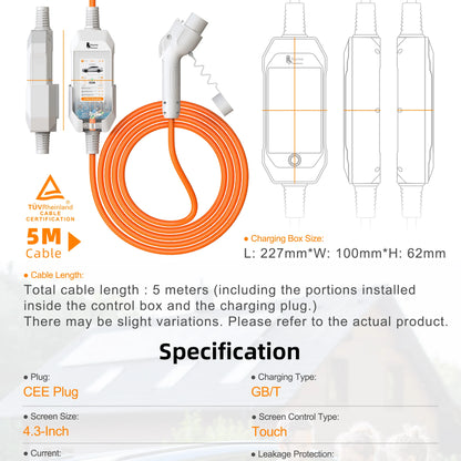 feyree Portable EV Charger 4.3" Touchscreen 7kW 32A GBT Plug, Smart APP WiFi Control, with Charging Log History for Electric Car