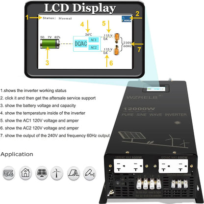 12000W Split-phase Pure Sine Wave Solar Inverter Power Supply Battery Bank 24V/36V/48V/96V DC to 110/220V,120/240V AC Converter by 54Grid - Renewable Energy Store