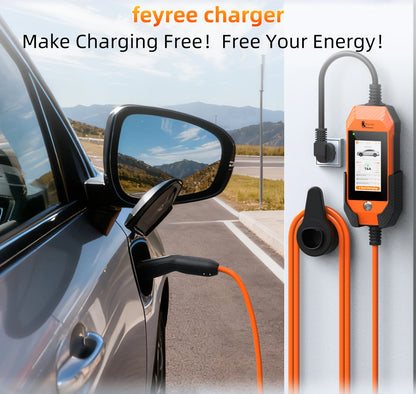 feyree Portable EV Charger For Tesla 3.5kW 16A 1Phase 4.3in Touchscreen With WiFi APP Control with Box Holder For EV Car Charger