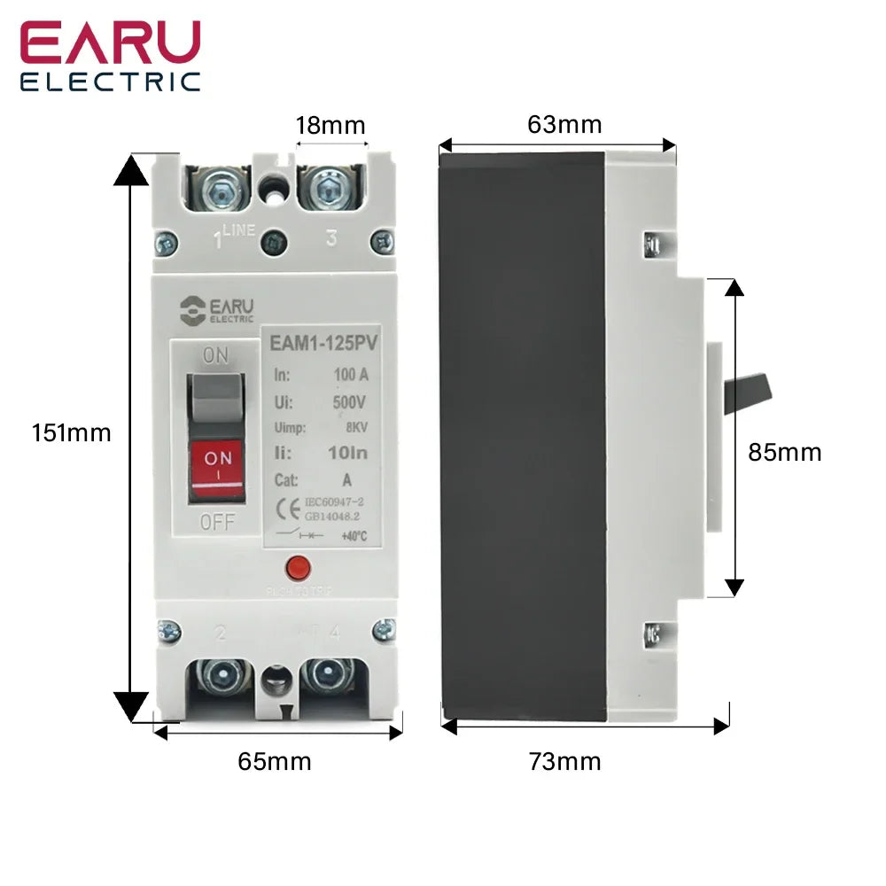 DC 250V 500V DC Solar Molded Case Circuit Breaker MCCB Overload Protection Switch Protector for Solar Photovoltaic PV 100A 125A by 54Grid - Renewable Energy Store