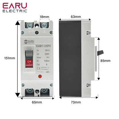 DC 250V 500V DC Solar Molded Case Circuit Breaker MCCB Overload Protection Switch Protector for Solar Photovoltaic PV 100A 125A by 54Grid - Renewable Energy Store