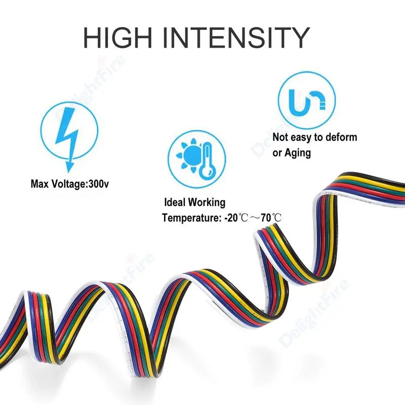 6Pin Extension Electronic Cable 22 20 18 AWG PVC Insulation for RGBWW RGB+CCT LED Strips by 54Grid - Renewable Energy Store