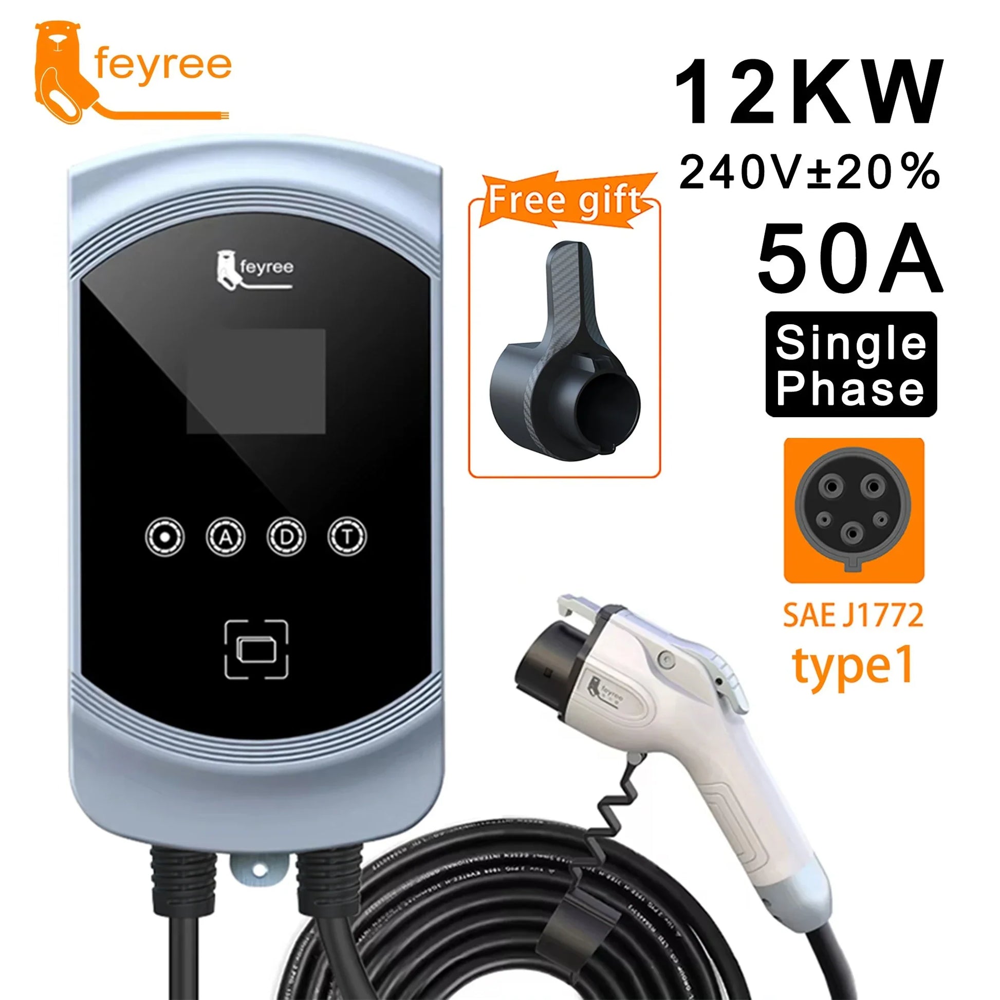 feyree EVSE Wallbox 50A 12KW 1Phase EV Charger Type1 Cable J1772 Socket Wallmounted Charging Station for Electric Vehicle Car by 54Grid - Renewable Energy Store
