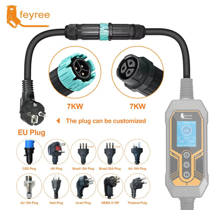 feyree 7kw Electric Vehicle Charging Adapter To EU AU Brazil Male Adapter EV Charger Connector Customized plug for Electric Car by 54Grid - Renewable Energy Store