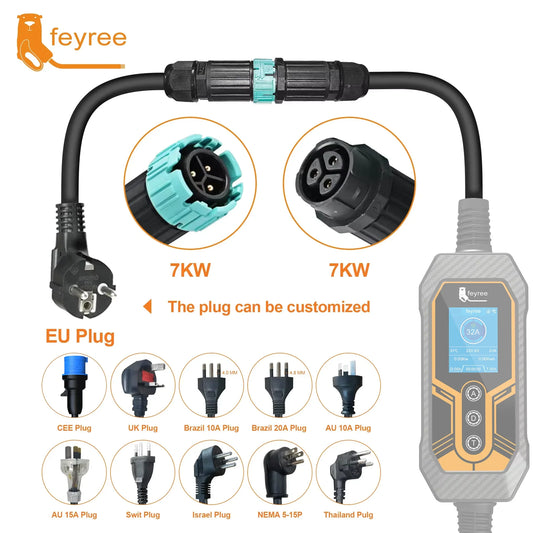 feyree 7kw Electric Vehicle Charging Adapter To EU AU Brazil Male Adapter EV Charger Connector Customized plug for Electric Car by 54Grid - Renewable Energy Store