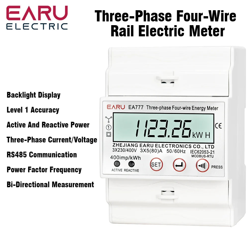 Three Phase LCD Energy Meter Backlight Bidirectional Electricity Meter kWh RS485 Remote Communication for Meter Reading AC 380V