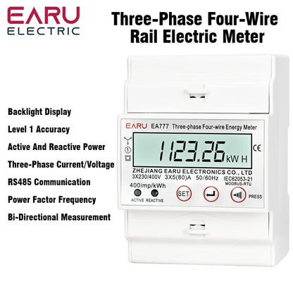 Three Phase LCD Energy Meter Backlight Bidirectional Electricity Meter kWh RS485 Remote Communication for Meter Reading AC 380V