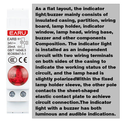 18MM Din Rail Mount LED Signal Lamp Audible and Visual Buzzers Series AC 230V DC 24V Indicating Indication Pilot Lights Red