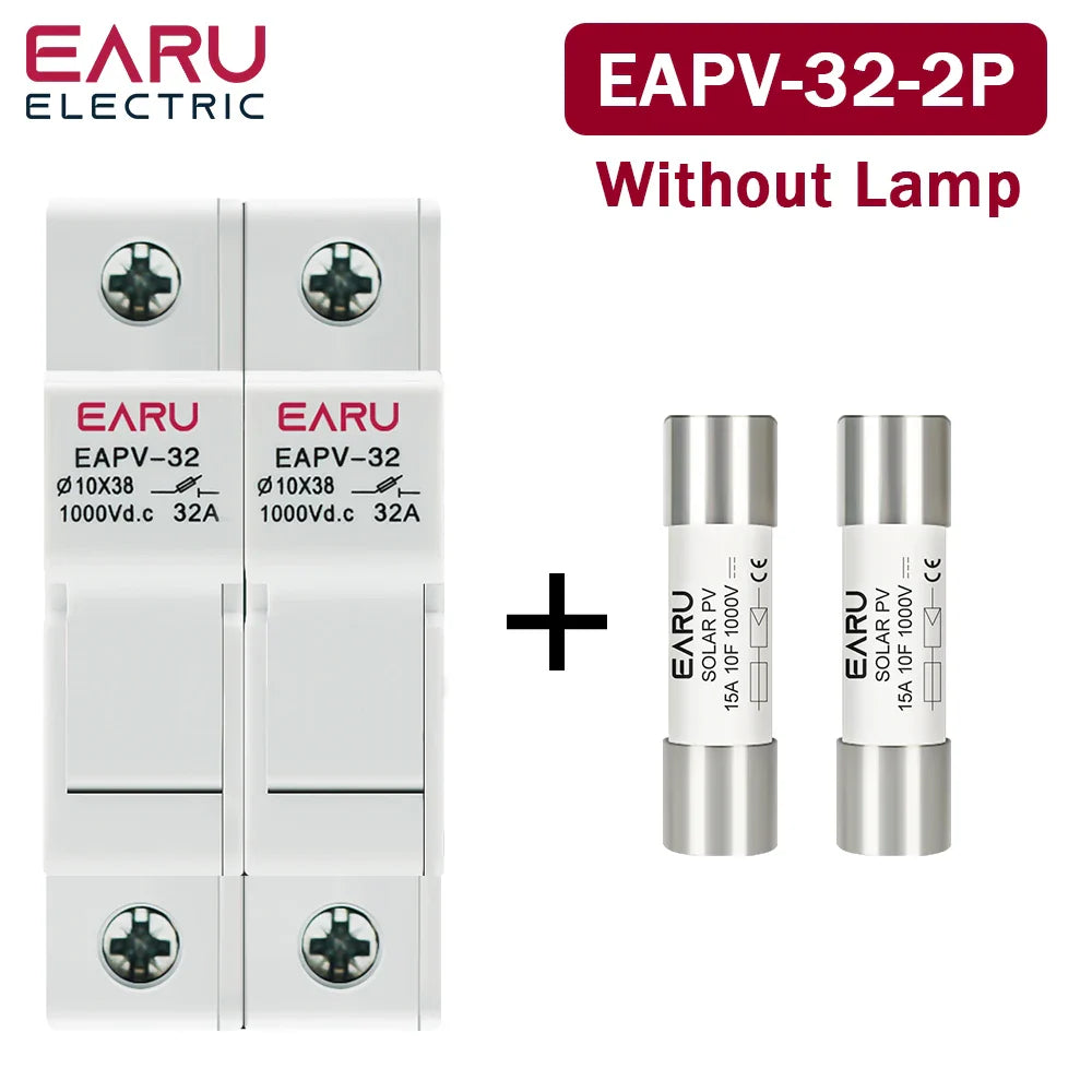 One Set 1P 2P DC Fuses Holder Solar 10*38mm PV 1000V 6A 15A 32A Base for Solar Photovoltaic System Short Circuit Protector gpV
