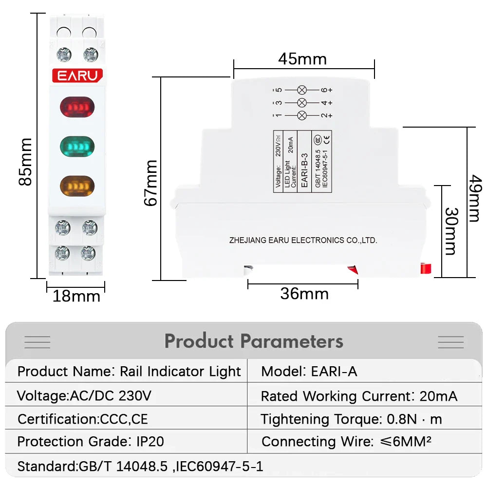 10/18mm Rail Indicator Light AC DC 220V 230V LED Dual Color