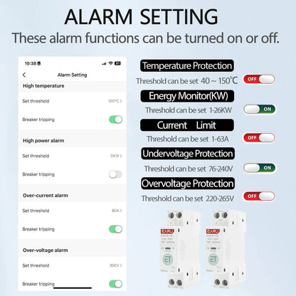 Tuya WiFi Smart Circuit Breaker MCB 1P+N 63A Timer Power Energy kWh Voltage Current Meter Protector Voice Remote Control Switch by 54Grid - Renewable Energy Store