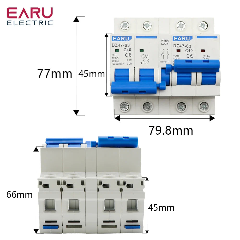 1P+1P 2P+2P MTS AC Dual Power Manual Transfer Interlock Circuit Breaker Din Rail Isolating Discounnecting Switch MCB 40A 63A by 54Grid - Renewable Energy Store