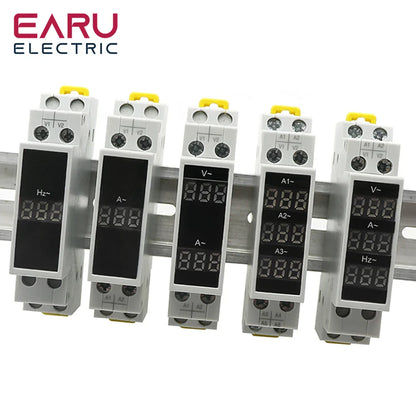 Din Rail 18mm Voltage Current HZ Meter AC 80-500V 220V 380V 100A Modular Voltmeter Ammeter LED Indicator Digital Volt Tester by 54Grid - Renewable Energy Store
