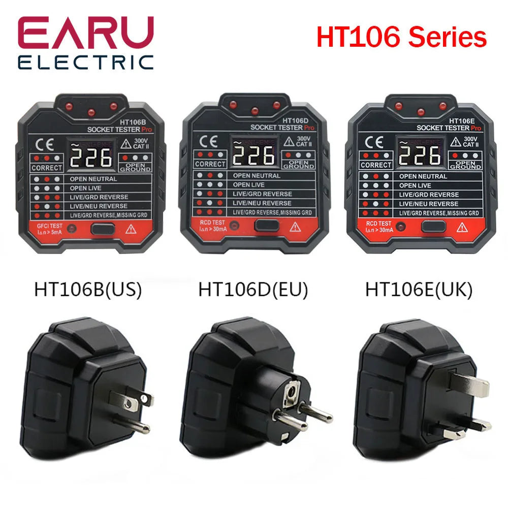EU UK US HT106B HT106D HT106E Socket Tester Voltage Test Socket Detector EU UK Plug Ground Zero Line Plug Polarity Phase Check by 54Grid - Renewable Energy Store