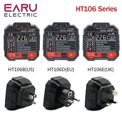 EU UK US HT106B HT106D HT106E Socket Tester Voltage Test Socket Detector EU UK Plug Ground Zero Line Plug Polarity Phase Check by 54Grid - Renewable Energy Store