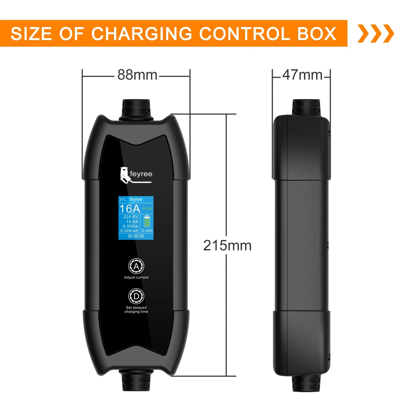 feyree Type2 3.5KW 16A Adjust Current EV Charger Portable Charging Box Set Current&Delay Time with Schuko Plug for Electric Ca