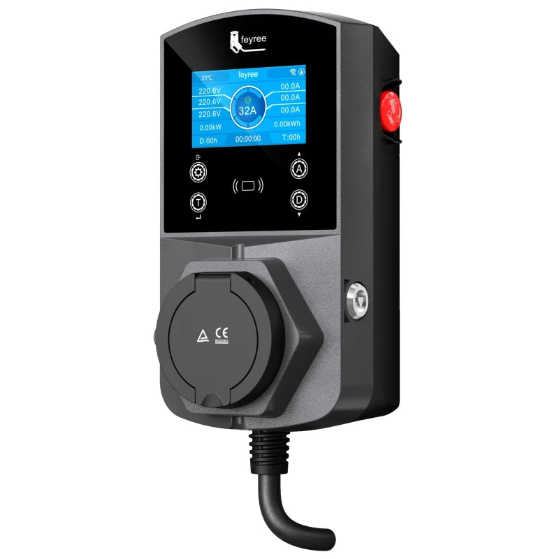 feyree Type2 EV Charger Socket Version 22KW Smart Electric Car Charger for TS-NACS Type1 GB/T Plug EVSE Wallbox WIFI APP Control