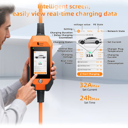 feyree 4.3Inch Touch Screen EV Charger 7kW 32A 1Phase TS-NACS Socket Smart WIFI APP Control EVSE Portable Box for Tesla EV Cars
