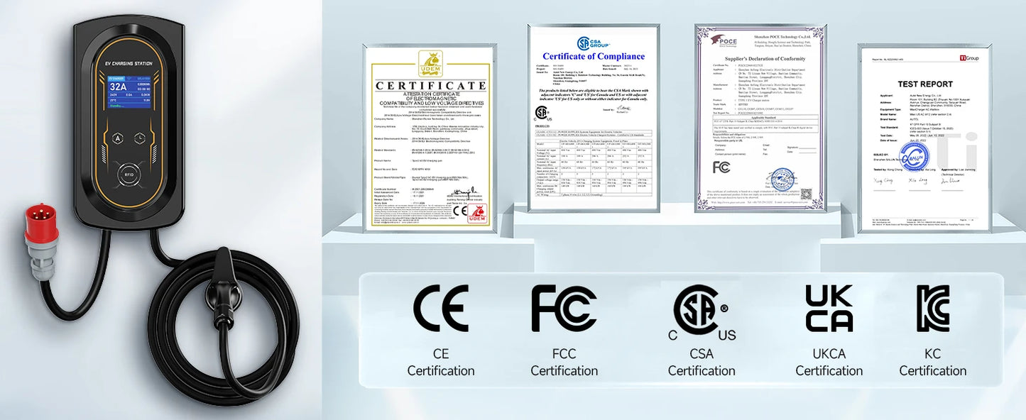 AFYEEV EV Charger 32A 7.6KW Electric Vehicle Car Charger EVSE Wallbox 11KW 22KW 3Phase Type2 Cable IEC62196-2 Socket APP Control