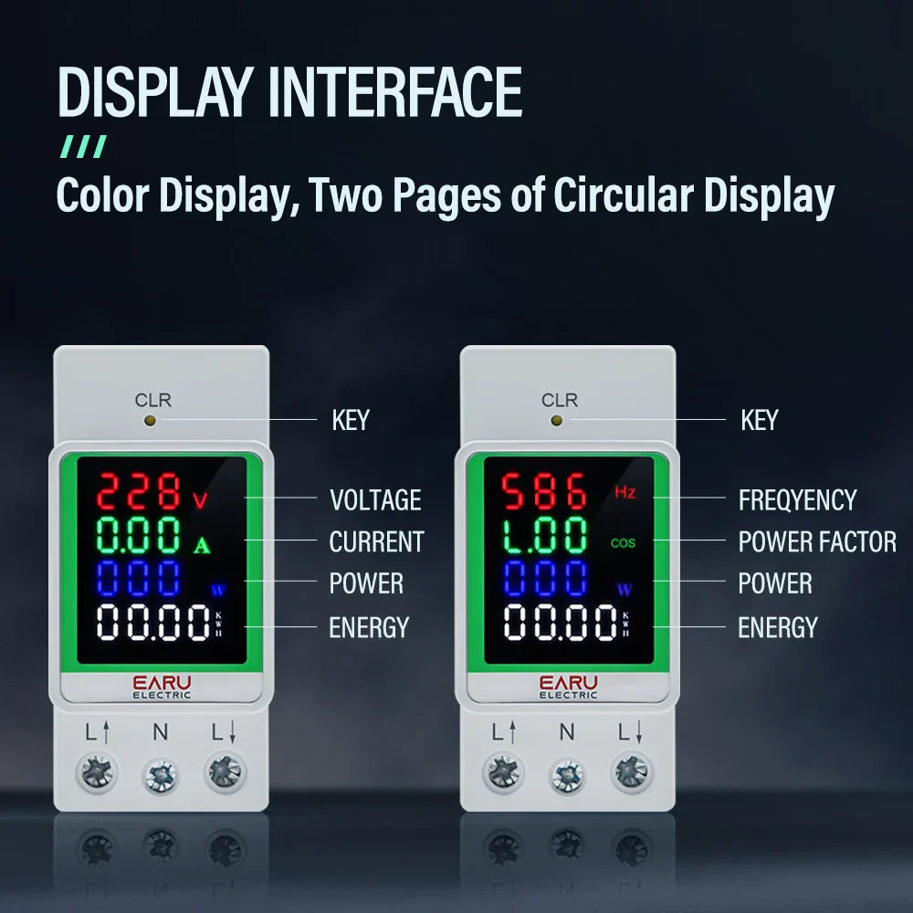 Digital Display AC Current KWH Electric Energy Monitor Multifunction Meter VOLT AMP Ammeter Device With Energy Zeroing Din Rail by 54Grid - Renewable Energy Store