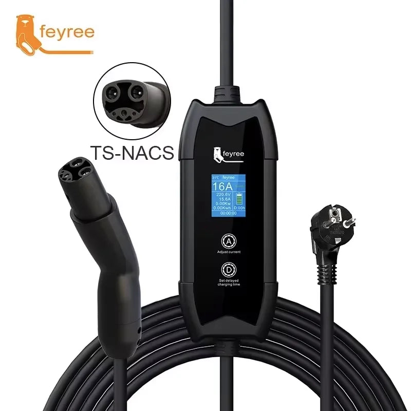 feyree 3.5KW TS-NACS Charger Plug EV Charger Portable 1.8" LCD Screen with Set Delay Schedule Charging Station for Tesla Cars by 54Grid - Renewable Energy Store