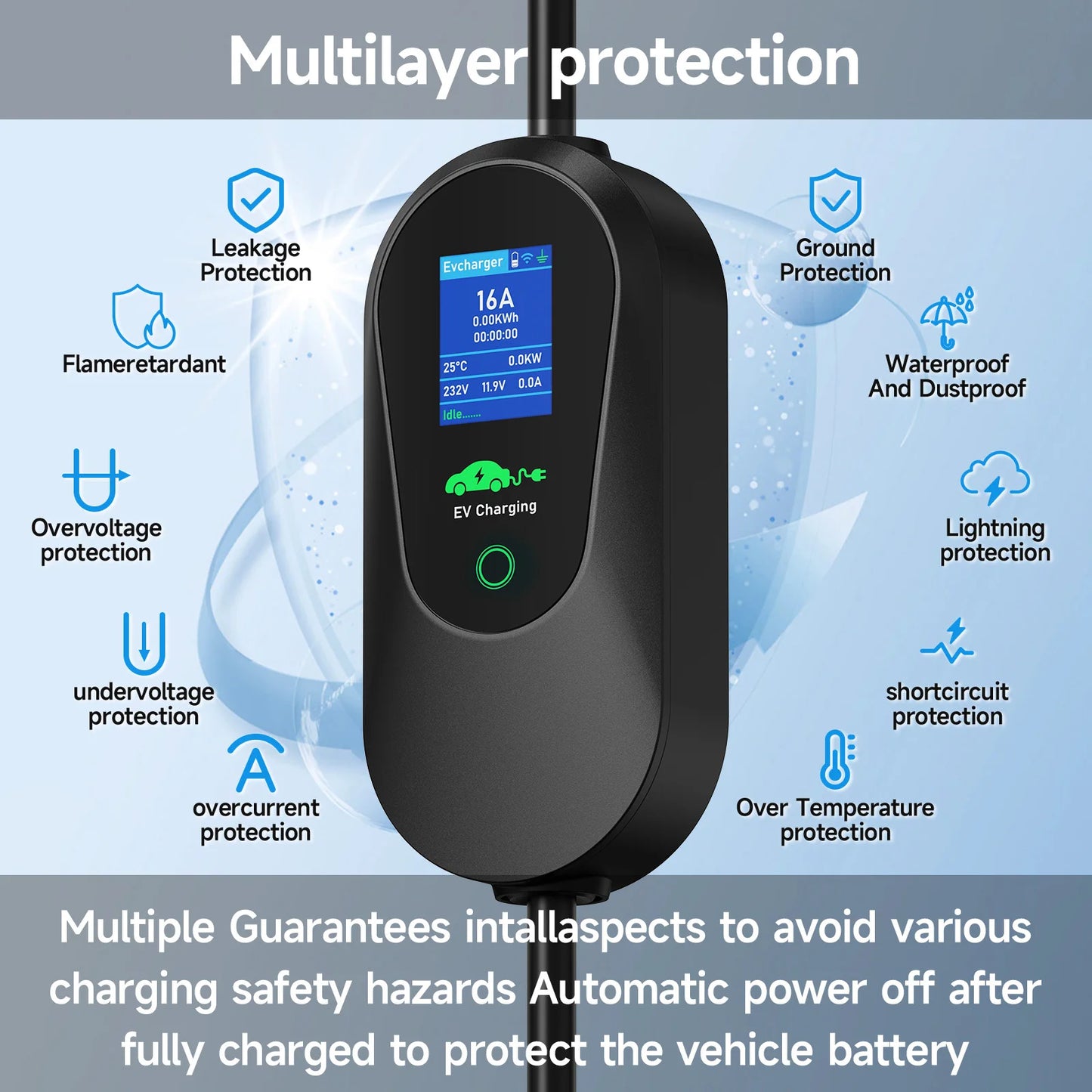 AFYEEV Type2 Portable EV Charger 11KW 16A 3 Phase GBT Electric Car Charger Wi-Fi APP Bluetooth Version Remote Control CEE Plug