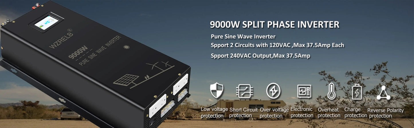 9000W Split-phase Pure Sine Wave Inverter Solar Power Battery 24V/36V/48V/96 DC to 110/220V,120/240V AC Converter Remote Control by 54Grid - Renewable Energy Store