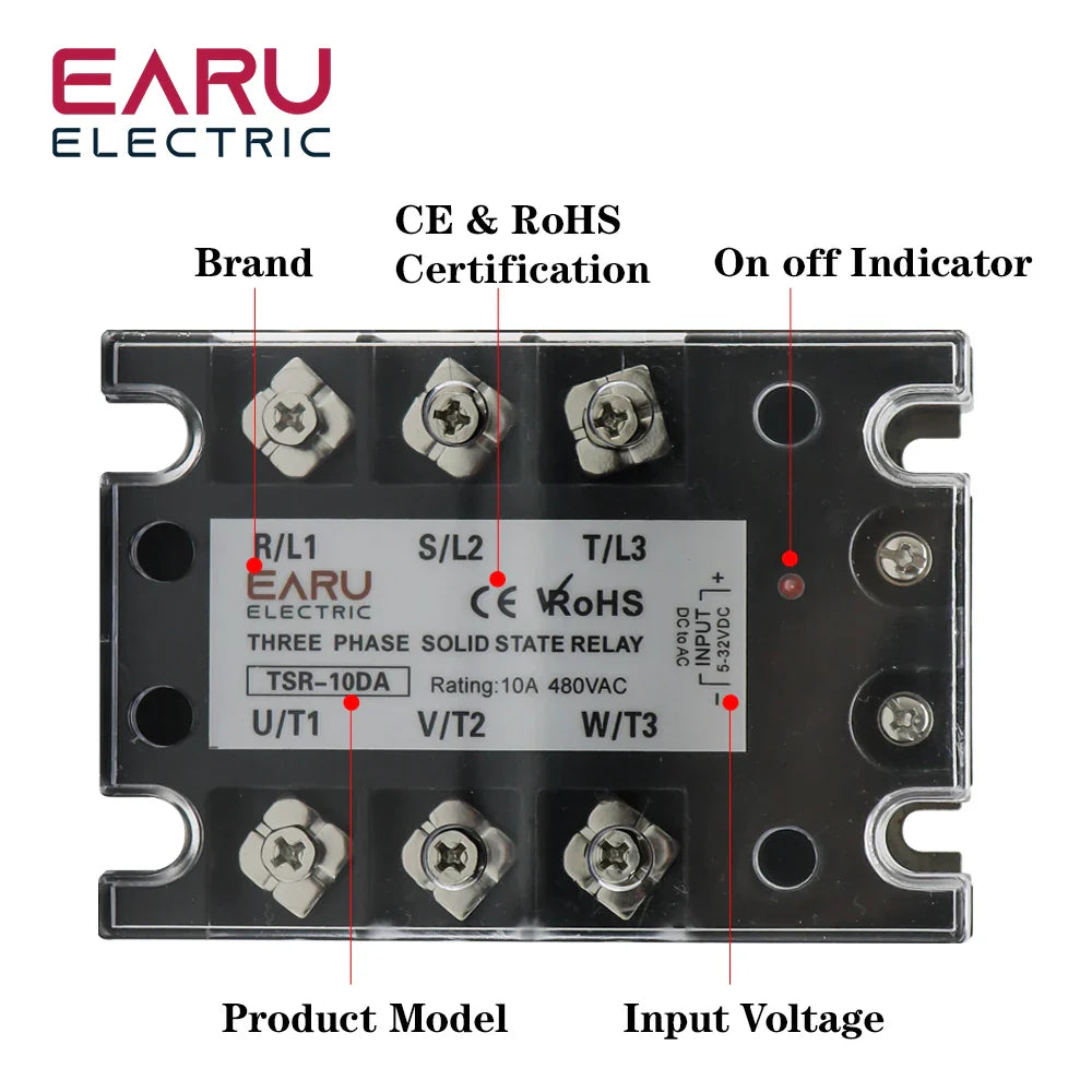 TSR SSR-10DA SSR-40DA SSR 25A 60A 80A 100A Three Phase SSR Solid State Relay DC Control AC 480V 5-32V Input Aluminum Heatsink by 54Grid - Renewable Energy Store