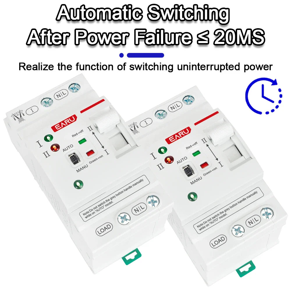 2P 80A AC 230V 50/60Hz ATS Mini Automatic Transfer Switch Dual Power Electrical Selector Switches Uninterrupted Power Din Rail