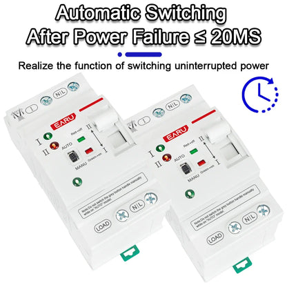 2P 80A AC 230V 50/60Hz ATS Mini Automatic Transfer Switch Dual Power Electrical Selector Switches Uninterrupted Power Din Rail