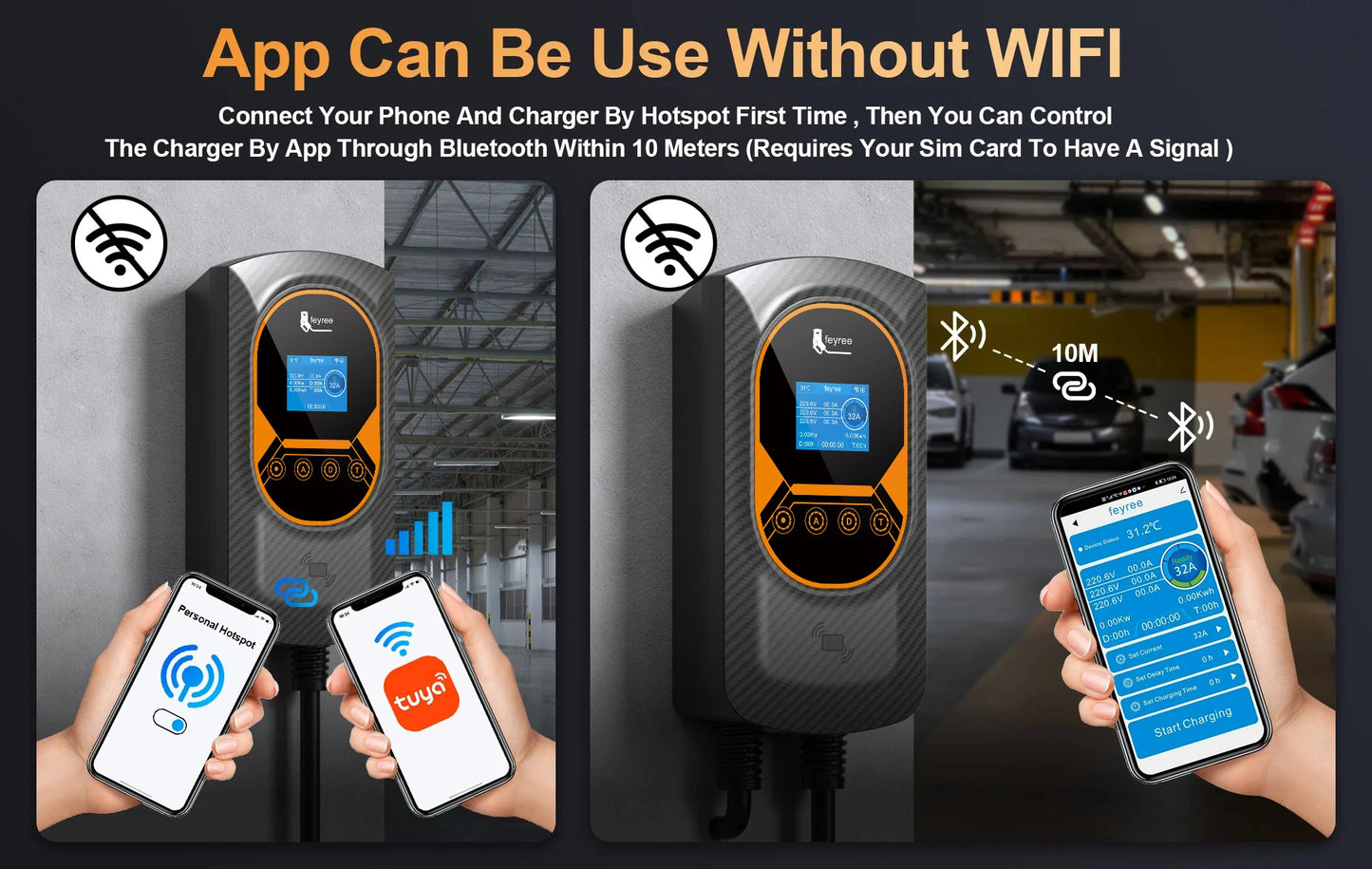 feyree EV Charger GB/T Socket EVSE Wallbox 32A 22KW 3Phase 16A 11KW Electric Vehicle APP Control Charging Station 7.6KW 5m Cable