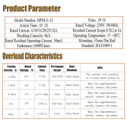 18MM RCBO Type AC Residual Automatic Circuit Breaker 6KA 1P+N 2P 16A 20A 230V With Over Current Leakage Protection 30mA EKL9-40 by 54Grid - Renewable Energy Store