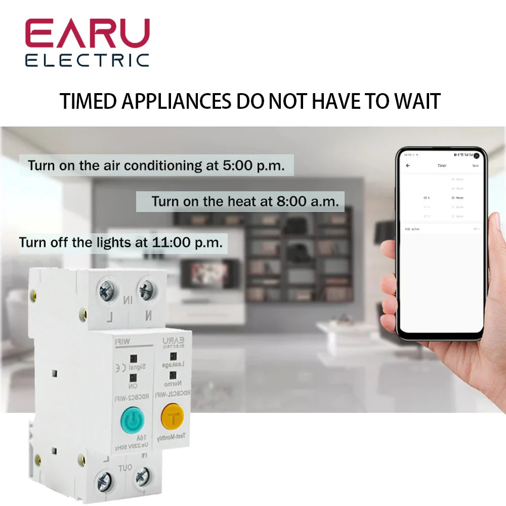 2P WIFI Circuit Breaker Energy Power kWh Meter Time Timer Switch Relay Voltmeter Current Leakage Protection RCBO Remote Control by 54Grid - Renewable Energy Store