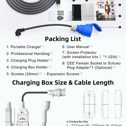 feyree 4.3 Inch Touch Screen Portable 7kW EV Charger Type2 Charging Plug with Smart Wifi APP AC Home Charger Professional Design