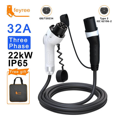 feyree EV Charging Cable Type2 Male Plug to GB/T Socket Car side 16A 3.5kW 32A 7kW 1Phase 11kW 22kW 3Phase for Electric Vehicle